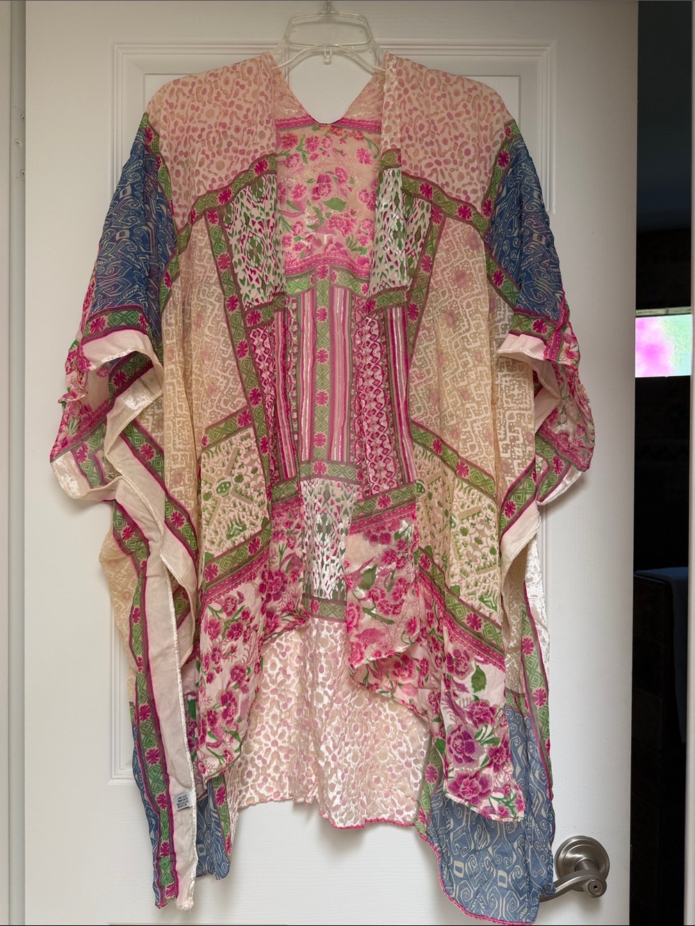 Floral Patchwork Sheer Kimono Cardigan - Pink